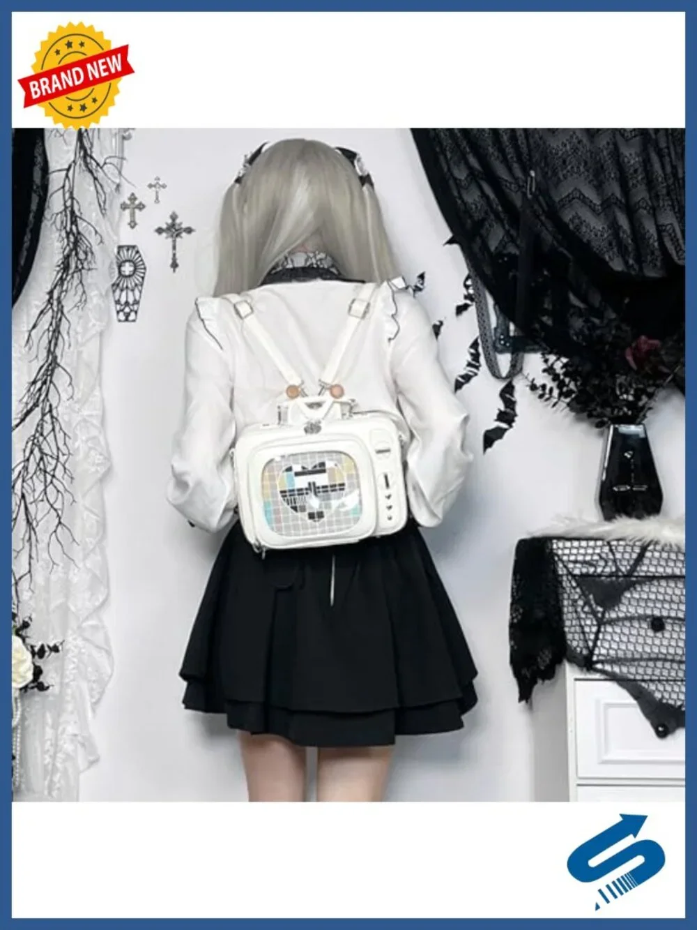 Novelty Retro TV Shape Ita Backpack with Clear Window for Pins Display